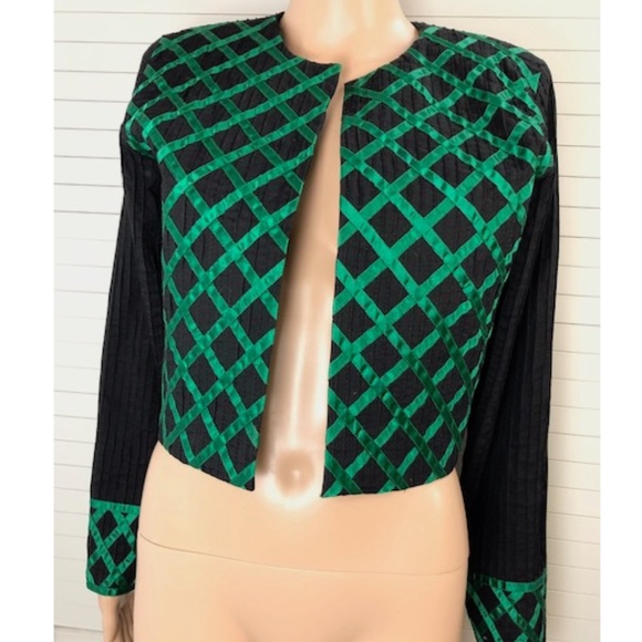 NWT Tachi Castillo Black Cotton Bolero Jacket Embellished w Satin Ribbons S - Picture 3 of 9